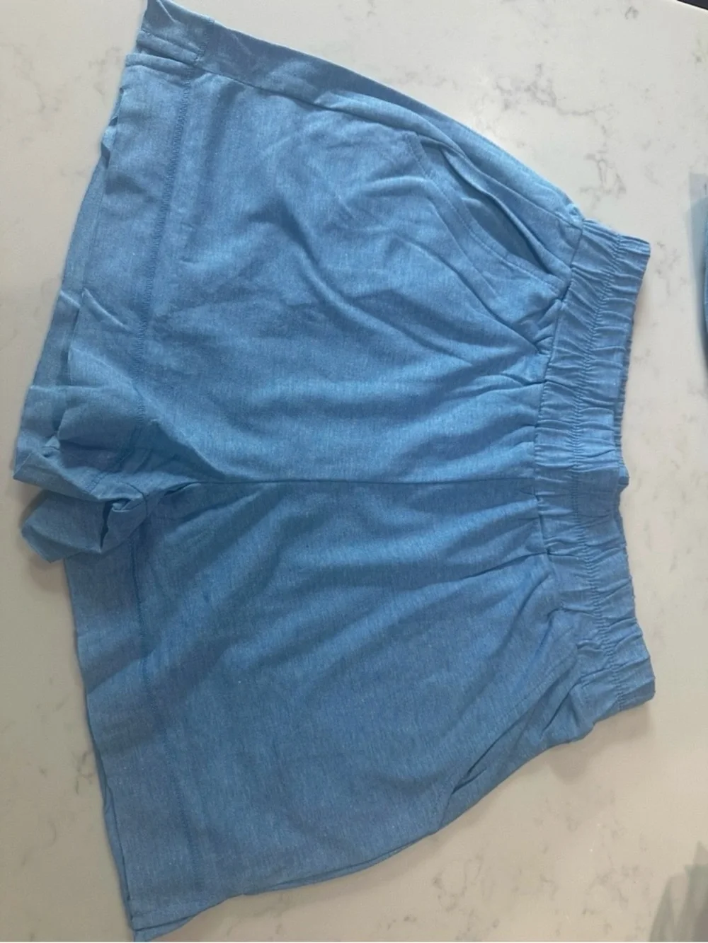 ZENANA EXPOSED SEAM SET - CORNFLOWER BLUE Casual Lounge Tee & Shorts Set - Picture 4 of 12